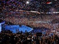 President Barack Obama and his family and Vice President Joe Biden and his family celebrate their nominations as the confetti falls at the conclusion of the Democratic National Convention in Charlotte, N.C., on Thursday, Sept. 6, 2012.