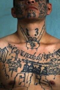 El Recio, a former leader of the Mara Salvatrucha or M -13 gang, poses during a photo session at Comayagua jail in Honduras