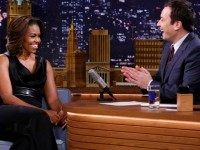 In this image provided by NBC Universal First Lady Michelle Obama is seen during an interview with host Jimmy Fallon on Thursday Feb. 20, 2014.