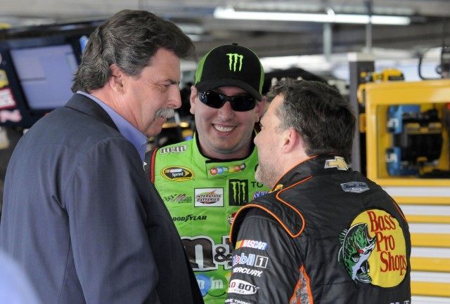 Mike Helton, Kyle Busch, Tony Stewart