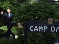 President Barack Obama waves to members of the media after meeting with Gulf Cooperation Council leaders and delegations at Camp David, Md., Thursday, May 14, 2015.