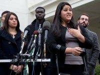 Lorella Praeli, 26, of United We DREAM, speaks to the media after she, and a group of immigrant youth who are eligible for the President’s deferred action, met with White House Domestic Policy Director Cecilia Muñoz, Thursday, Dec. 4, 2014, at the White House in Washington.
