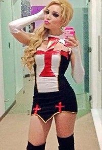 Melissa Plancarte, the daughter of a late Knights Templar Kingpin, wears a Templar costume.