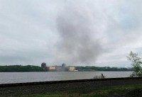 Smoke is seen over the Indian Point nuclear power plant in New York