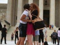Arielle Cronig (L) and Elaine Cleary embrace outside of the U.S. Supreme Court after the ruling in favor of same-sex marriage June 26, 2015 in Washington, DC. The high court ruled that same-sex couples have the right to marry in all 50 states.