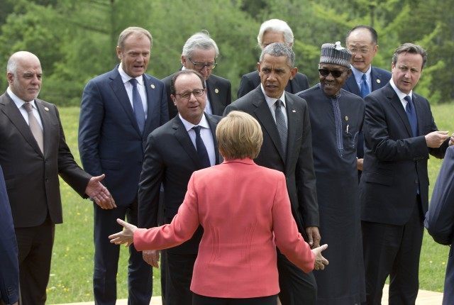 Barack Obama, David Cameron, Muhammadu Buhari, Jean-Claude Juncker, Francois Hollande, Donald Tusk, Haider al- Abadi, Angela Merkel