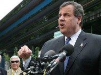 Republican presidentail candidate, New Jersey Gov. Chris Christie (L) speaks after receiving the endorsement of Maryland Gov. Larry Hogan (R) during a campaign stop at the Double T Diner July 15, 2015 in Annapolis, Maryland. Hogan joined Christie in meeting locals at the diner before speaking to the media.