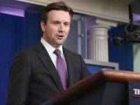 White House Press Secretary Josh Earnest makes a brief statement before taking reporters' questions in the James Brady Press Briefing Room at the White House June 12, 2015 in Washington, DC. Earnest took an optimistic perspective on the defeat of legislation in the House of Representatives that would have moved President Barack Obama's trade promotion authority and proposed trade deal with Asia forward. (Photo by