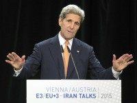 Secretary of State John Kerry speaks during the final press conference of Iran nuclear talks at Austria International Centre in Vienna, Austria on July 14, 2015. Major powers clinched a historic deal aimed at ensuring Iran does not obtain the nuclear bomb, opening up Tehran's stricken economy and potentially ending decades of bad blood with the West. AFP PHOTO / JOE KLAMAR (Photo credit should read