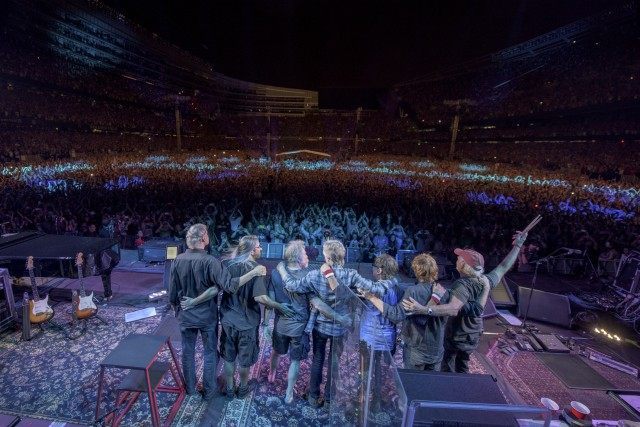Bruce Hornsby, from left, Jeff Chimenti, Bob Weir, Phil Lesh, Mickey Hart, Trey Anastasio, Bill Kreutzmann