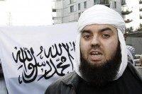 File photo of Mohammed Achamlane, leader of Forsane Alizza Islamic radical group, during a demonstration in Nantes