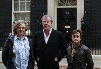 BBC automobile program Top Gear presenters James May, Jeremy Clarkson and Richard Hammond pose outside 10 Downing Street in London