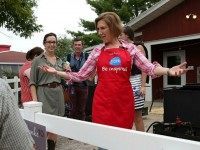 Republican presidential candidate Carly Fiorina greets fairgoers at the Iowa Pork Producers Pork Tent during the Iowa State Fair on August 17, 2015 in Des Moines, Iowa. Presidential candidates are addressing attendees at the Iowa State Fair on the Des Moines Register Presidential Soapbox stage and touring the fairgrounds. The State Fair runs through August 23.