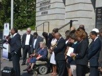Ministers call for the removal of an image of Margaret Sanger from the National Portrait Gallery on Aug. 27, 2015. courtesy: CURE (Center for Urban Renewal and Education)