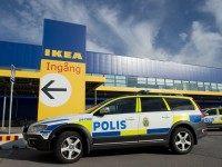 Police cars are parked outside IKEA store in the city of Vaesteraas, about 100 km west of Stockholm on August 10, 2015. Two people were stabbed to death at the Ikea store in Vasteras and a third person was wounded, police said. AFP PHOTO/JONATHAN NACKSTRAND (Photo credit should read JONATHAN NACKSTRAND/AFP/Getty Images)