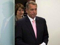 Rep. Cathy McMorris Rodgers (R-WA) (L) and Speaker of the House John Boehner (R-OH) arrive for a press conference after a closed meeting with fellow Republicans, on Capitol Hill, July 28, 2015 in Washington, DC. The House plans to move on Wednesday to extend highway and transit programs for three months.