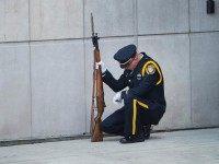 Caption:ANTIOCH, IL - SEPTEMBER 07: A police officer grieves the loss of slain Fox Lake police officer Lt. Joe Gliniewicz outside his funeral service at Antioch Community High School on September 7, 2015 in Fox Lake, Illinois. Gliniewicz was shot and killed on September 1, while on duty in Fox Lake. Police are searching for three suspects in connection with his death. (Photo by Scott Olson/Getty Images)
