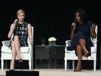 Former Australian Prime Minister Julia Gillard, Founder of Charlize Theron Africa Outreach Project and U.N. Messenger of Peace Charlize Theron and First Lady of the United States Michelle Obama join Glamour 'The Power Of An Educated Girl' panel at The Apollo Theater on September 29, 2015 in New York City. (Photo by
