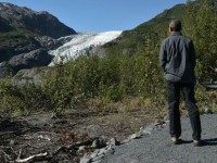 President Barack Obama looks at the pauses to admire the view while hiking near the Exit Glacier on September 1, 2015 in Seward, Alaska. AFP PHOTO/MANDEL NGAN (Photo credit should read