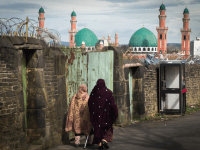 BRADFORD, ENGLAND - APRIL 14: The Suffa Tul Islam Central Mosque in the mulit cultural Bradford East constituency where candidate Owais Rajput and his team are canvassing for votes on the streets of Bradford for the May 7 election on April 14, 2015 in Bradford, England. Owais Rajput resigned his membership of the Labour Party and officially joined UKIP in 2014.