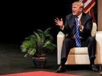 Republican presidential candidate Donald Trump speaks to voters at a campaign event September 23, 2015 in Columbia, South Carolina. Earlier today, Trump tweeted 'FoxNews has been treating me very unfairly & I have therefore decided that I won't be doing any more Fox shows for the foreseeable future.' (Photo by