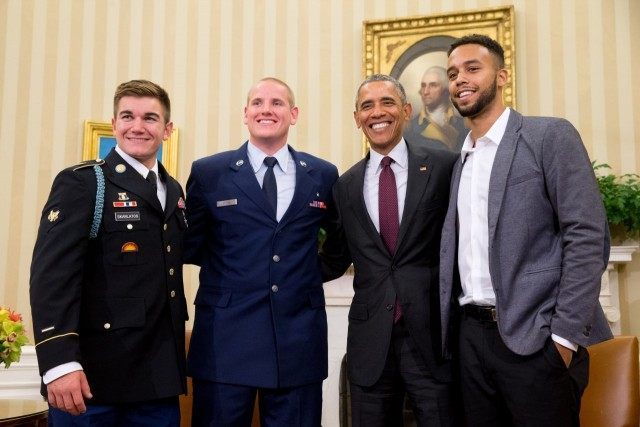 Barack Obama, Alek Skarlatos, Spencer Stone, Anthony Sadler