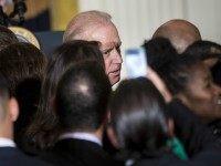 Joe R. Biden greets guests during an event to mark the 25th Anniversary of the White House Initiative on Educational Excellence for Hispanics in the East Room of the White House October 15, 2015 in Washington, DC. AFP PHOTO/BRENDAN SMIALOWSKI (Photo credit should read