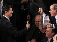 U.S. Rep. Paul Ryan (R-WI) (L) gives a thumbs up to Rep. Bruce Poliquin (R-ME) (R) in the House Chamber of the Capitol October 29, 2015 on Capitol Hill in Washington, DC. The House of Representatives is scheduled to vote for a new speaker to succeed Rep. John Boehner (R-OH) today. (Photo by )