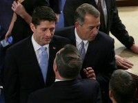 Newly-elected Speaker of the House Paul Ryan (R-WI) stands with Outgoing Speaker of the House John Boehner (R-OH) (R) at the U.S. Capitol October 29, 2015 in Washington, DC. The House is expected to elect Rep. Paul Ryan (R-WI) as the 62nd Speaker of the House, replacing Rep. John Boehner (R-OH), later in the day. (Photo by