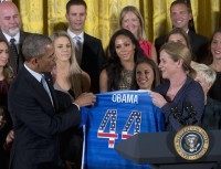 Barack Obama, Jill Ellis, Carli Lloyd, Julie Johnston, Sydney Leroux,