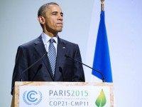 President Barack Obama addresses the opening ceremony of the World Climate Change Conference 2015 (COP21), on November 30, 2015 at Le Bourget, on the outskirts of the French capital Paris. World leaders opened an historic summit in the French capital with 'the hope of all of humanity' laid on their shoulders as they sought a deal to tame calamitous climate change. AFP PHOTO / JIM WATSON / AFP / JIM WATSON (Photo credit should read