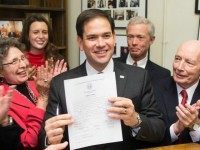 Republican Presidential candidate Marco Rubio (R-FL) files paperwork for the New Hampshire primary at the State House on November 5, 2015 in Concord, New Hampshire. Each candidate must file paperwork to be on the New Hampshire primary ballot, which will be held February 9, 2016. (Photo by )