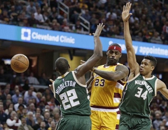 Khris Middleton, Giannis Antetokounmpo, LeBron James