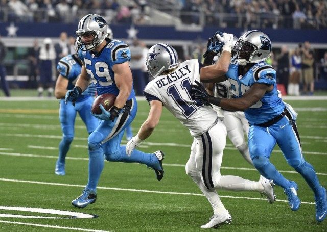Luke Kuechly, Bene' Benwikere, Cole Beasley