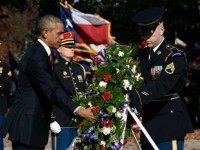 President Obama lays a wreath on Veteran's Day 2015.