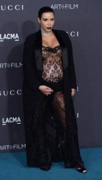 Kim Kardashian wears bold, black-lace jumpsuit to LACMA gala