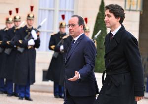 Canadian PM Trudeau meets with French President Hollande in Paris