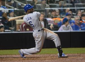 Kansas City Royals' Lorenzo Cain behind free Taco Bell breakfast