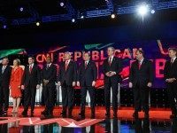 Republican presidential candidates (L-R) Ohio Gov. John Kasich, Carly Fiorina, Sen. Marco Rubio (R-FL), Ben Carson, Donald Trump, Sen. Ted Cruz (R-TX), Jeb Bush, New Jersey Gov. Chris Christie and Sen. Rand Paul (R-KY) are introduced during the CNN presidential debate at The Venetian Las Vegas on December 15, 2015 in Las Vegas, Nevada. Thirteen Republican presidential candidates are participating in the fifth set of Republican presidential debates. (Photo by