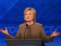 Democratic president candidate Hillary Clinton speaks at the debate at Saint Anselm College December 19, 2015 in Manchester, New Hampshire. This is the third Democratic debate featuring Democratic candidates Hillary Clinton, Bernie Sanders and Martin O'Malley. (Photo by )