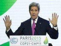 John Kerry gives a speech during a news conference at the COP21 Climate Conference in Le Bourget, north of Paris, on December 9, 2015. The 21st Conference of the Parties (COP21) is held in Paris from November 30 to December 11 aimed at reaching an international agreement to limit greenhouse gas emissions and curtail climate change. / AFP / POOL / IAN LANGSDON (Photo credit should read