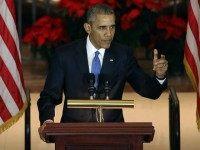WASHINGTON, DC - DECEMBER 09:  US President Barack Obama speaks during a ceremony in Emancipation Hall at the US Capitol, December 9, 2015 in Washington, DC. House and Senate Leaders hosted the ceremony to celebrate 150th anniversary of the ratification of the 13th Amendment to the U.S. Constitution, which formally abolished slavery.
