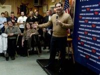 Republican Presidential candidate Marco Rubio speaks at a pancake breakfast at the Franklin VFW December 23, 2015 in Franklin, New Hampshire. Rubio handed out pancakes, spoke, and took questions from those in attendance. (Photo by