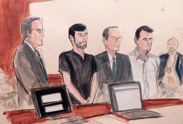defense attorney Baruch White, Martin Shkreli, defense attorney Jonathan Sack co-defendant Evan Greebel