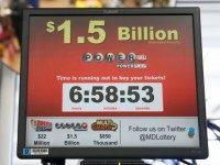 A sign for the Powerball jackpot is seen at the Sunnybrook Tavern and Liquor Store, Wednesday, Jan. 13, 2016 in Fort Washington, Md. The estimated Powerball jackpot was holding steady at $1.5 billion just hours ahead of Wednesday, Jan. 13, 2016, night's drawing, though same-day ticket sales could push the record-breaking amount even higher.