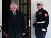 Democratic presidential candidate Sen. Bernie Sanders, I-Vt., walks from the West Wing of the White House in Washington, Wednesday, Jan. 27, 2016, to speak to media after meeting with President Barack Obama. )