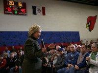 Democratic presidential candidate former Secretary of State Hillary Clinton speaks during a 'get out the caucus' event at Berg Middle School on January 28, 2016 in Newton, Iowa. With less than a week to go before the Iowa caucuses, Hillary Clinton is campaigning throughout Iowa. (Photo by