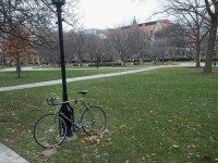 The Main Quadrangles (Quad) on the Hyde Park Campus of the University of Chicago are nearly deserted after the University president order the school closed on November 30, 2015 in Chicago, Illinois. The university was informed by the FBI that a threat of gun violence was made against the school specifically mentioning the 'campus quad'.