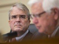 House Commerce, Justice, Science, and Related Agencies subcommittee Chairman Rep. John Culberson, R-Texas listens at left as subcommittee member Rep. Hal Rogers, R-Ky. speaks on Capitol Hill in Washington, Wednesday, Feb. 24, 2016, where Attorney General Loretta Lynch testified before the subcommittee's hearing on the Justice Department's fiscal 2017 budget request.  (AP Photo/Manuel Balce Ceneta)