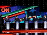 Moderator Wolf Blitzer, Republican presidential candidates, retired neurosurgeon Ben Carson, Sen. Marco Rubio, R-Fla., businessman Donald Trump, Sen. Ted Cruz, R-Texas, and Ohio Gov. John Kasich participate in a Republican presidential primary debate at The University of Houston, Thursday, Feb. 25, 2016, in Houston.